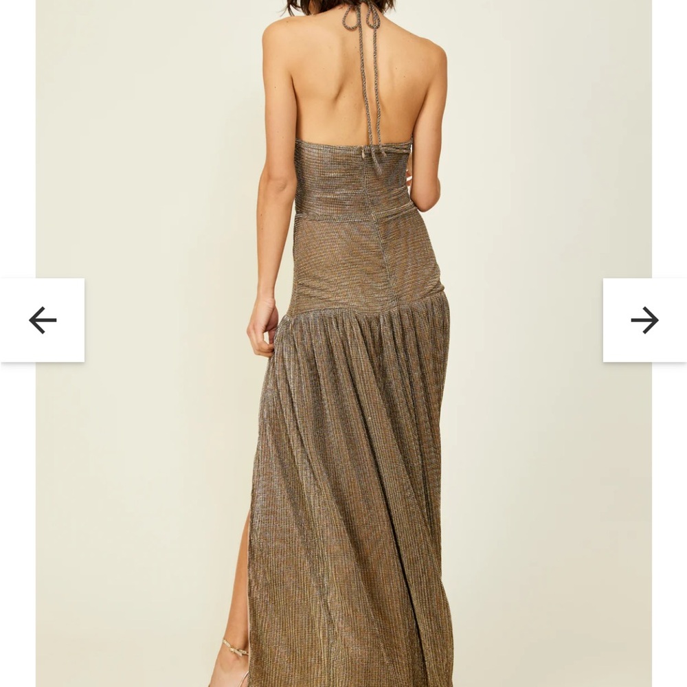 Line & Dot Gold Halter Backless Gown